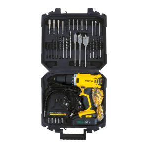 Kit taladro 1/2″, 20V, 1 batería 2Ah, 32 accesorios, PRETUL