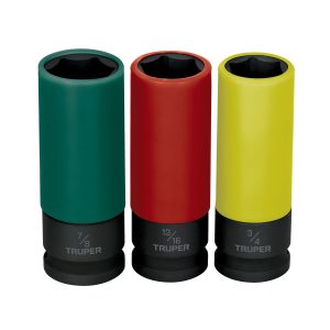 Juego 3 dados largos 1/2″ impacto protección plástica 6p std